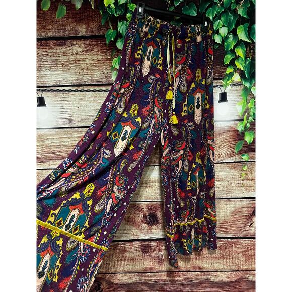 Anthropologie Wide Leg Pajama Pants OS Paisley Boho Gypsy Hippie Palazzo Flowy - Picture 5 of 8